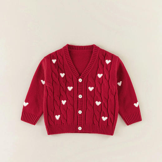 【温暖爱心提花毛衣，喜庆配色，软糯保暖】儿童冬季毛衣女童 红色宝宝韩版 男童毛线衣a类 开衫上衣秋冬套头衫-QQ 商品图7
