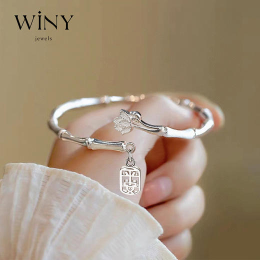 Winy9999足银净心莲手镯新中式小众精致银镯子送女友生日礼物 商品图6