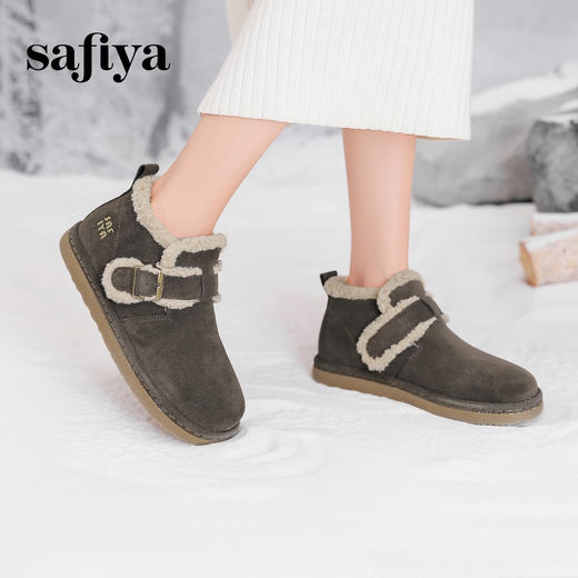 预售12天|Safiya/索菲娅2024冬季复古加绒保暖防滑短筒平底羊羔毛雪地靴 SF4411A164 商品图4