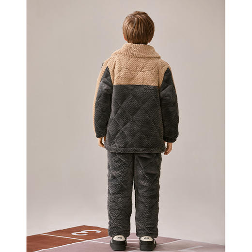 芬腾男童睡衣冬季珊瑚绒夹棉三层加厚套装儿童男孩加绒保暖家居服 商品图3