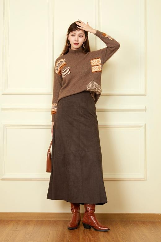 Le Malene 棕咖色羊皮绒半裙 19287 商品图5