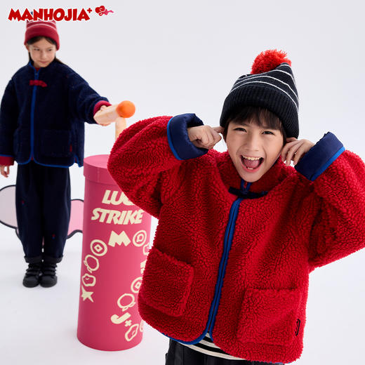 【“桃”个好彩头】漫画家24烟花彩点羊羔毛新中式拜年棉服外套 商品图4