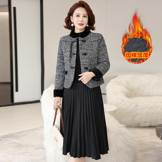 FW 1867新中式妈妈连衣裙两件套洋气加厚 商品图1