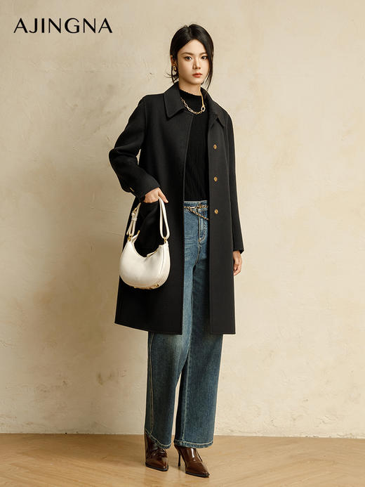 【商场同款】阿菁娜2024冬季新款优雅方领经典直筒衣身A30D211011 商品图0