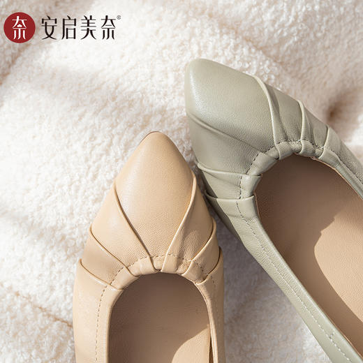 ARCHCONTACT安启美奈羊皮褶皱坡跟温柔小单鞋52908 商品图4