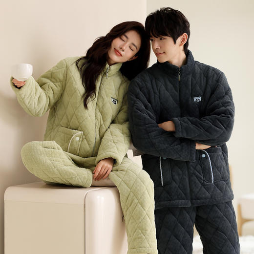 芬腾可外穿珊瑚绒睡衣女冬季冬款三层加厚夹棉祅保暖加绒立领开衫 商品图4