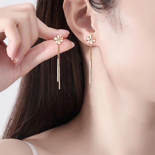 Winy925纯银转角幸福耳钉轻奢小众百搭四叶草流苏耳坠耳饰送女友生日礼物 商品图11