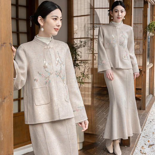 双面羊毛复古新中式套装，外套裙子两件套百搭通勤显高显瘦ZMFS24105 商品图3