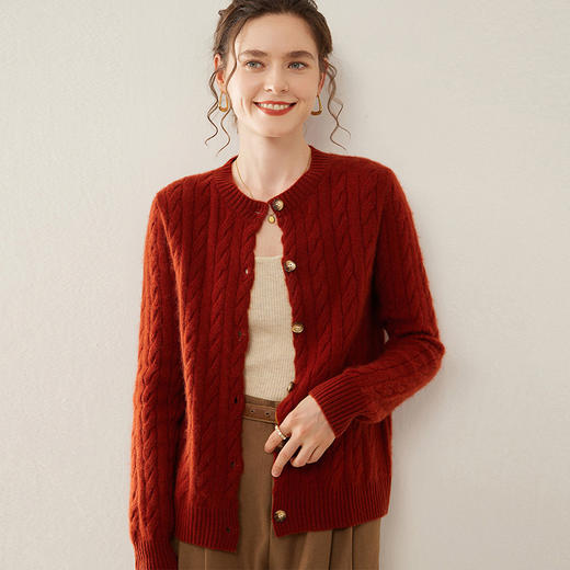 【自】全新升级【铂金会员441/天猫589/差价148】(82500) 洛诗琳秋冬新款山羊绒加厚针织开衫女长袖宽松百搭绞花外套 商品图2