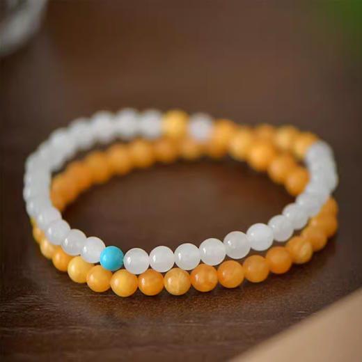 【经典】天然和田玉蜜蜡双圈手串 商品图0