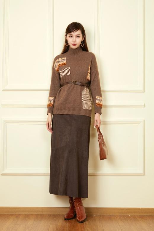 Le Malene 棕咖色羊皮绒半裙 19287 商品图2