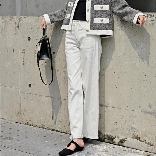 【顺丰包邮】21108 洛诗琳高级感立裁米白色直筒微阔腿牛仔神裤657 商品图2