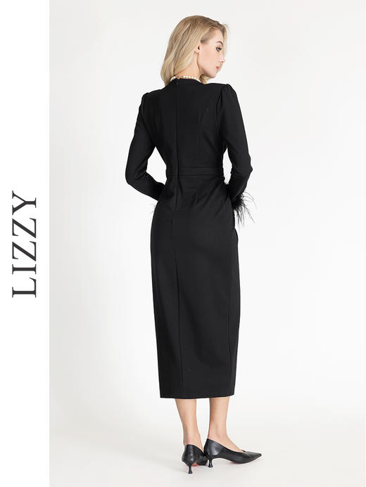 LIZZY早秋V领开叉宴会年会服时尚V领长款敬酒礼服优雅气质连衣裙7952 商品图3