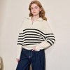 慵懒风黑白条纹拉链翻领毛衣女秋冬保暖针织衫上衣V4443592 商品缩略图4