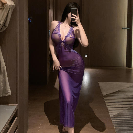霏慕 蕾丝网纱妖娆透身长裙7843 夫妻性游戏房事性感情趣内衣诱惑睡裙 商品图7