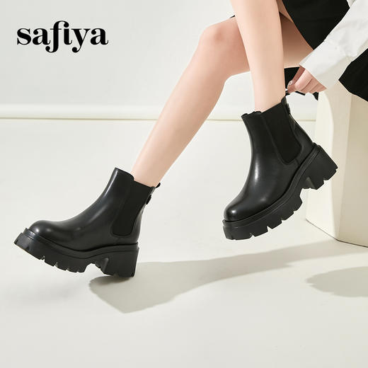 预售12天|Safiya/索菲娅2024英伦风小个子增高显腿长厚底套筒切尔西短靴 SF44116051/SF44118051 商品图0