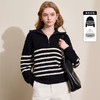 慵懒风黑白条纹拉链翻领毛衣女秋冬保暖针织衫上衣V4443592 商品缩略图0