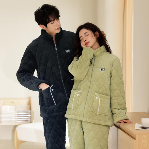 芬腾可外穿珊瑚绒睡衣女冬季冬款三层加厚夹棉祅保暖加绒立领开衫 商品图2