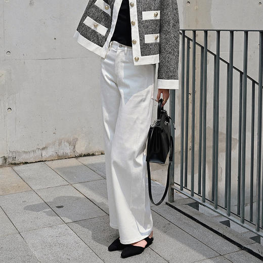 【顺丰包邮】21108 洛诗琳高级感立裁米白色直筒微阔腿牛仔神裤657 商品图1