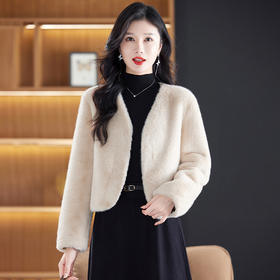 仿水貂绒皮毛一体V领短外套软糯保暖宽松加厚CC243