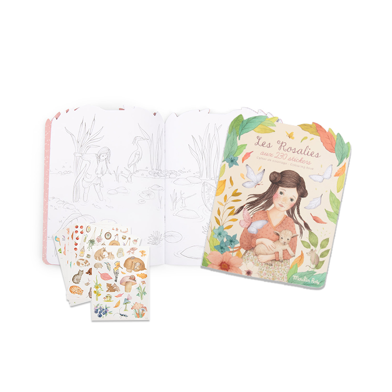 Moulin Roty 花朵女孩主题 涂色绘本&贴纸 适合3岁以上 艺术启蒙 放飞想象力 法国品牌-710185