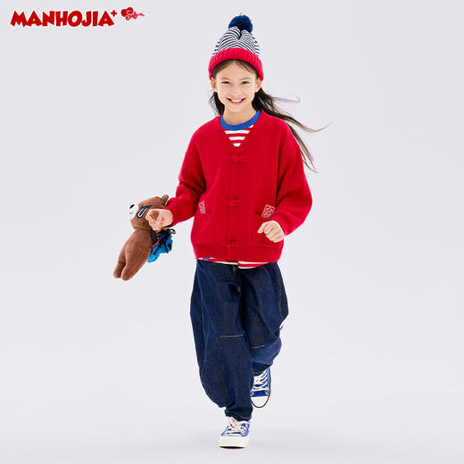 【shé来运转】漫画家24新中式国风盘V领羊毛混纺毛衣开衫拜年服 商品图4