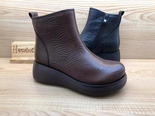 豪行秋季时尚休闲真皮坡跟女单靴短靴22492030 商品图0