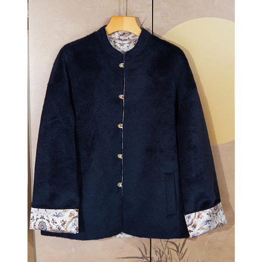 【自】全新升级【铂金会员661/天猫899/差价238】(15523) 洛诗琳双面双穿苏力羊毛拼接宋锦保暖外套女冬季复古上衣 商品图2