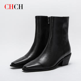 CHCH平衡鞋短靴秋冬新品油蜡羊皮拉链粗跟时尚女靴短靴CN2B7011