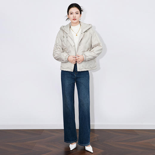 【高货wl】全新升级【铂金会员395/天猫529/差价134】(12828) 洛诗琳秋冬时尚轻暖长袖短款连帽衔缝线鸭绒保暖羽绒服 商品图2