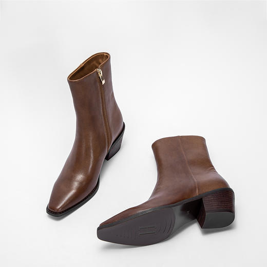 CHCH平衡鞋短靴秋冬新品油蜡羊皮拉链粗跟时尚女靴短靴CN2B7011 商品图6