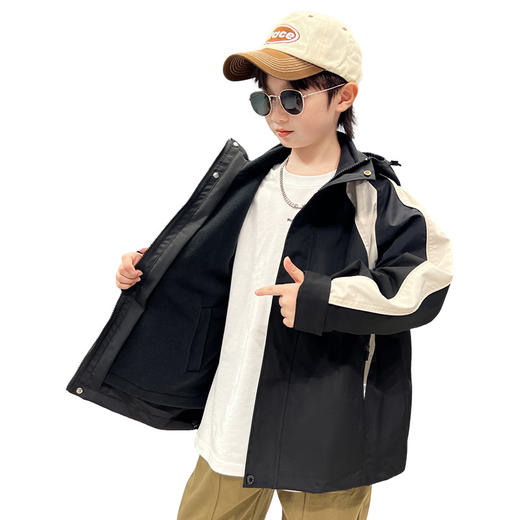 【蓄热保暖，风雨无阻，三合一套绒】男童春秋三防三合一冲锋衣 春秋新款中大童 宽松洋气连帽外套-QQ 商品图4