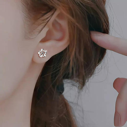 Winy925纯银摘花一朵银色耳钉轻奢小众时尚银耳饰送女友送闺蜜生日礼物 商品图6