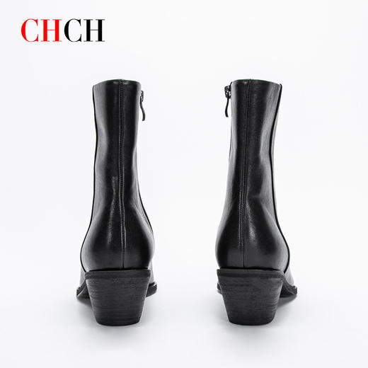CHCH平衡鞋短靴秋冬新品油蜡羊皮拉链粗跟时尚女靴短靴CN2B7011 商品图5