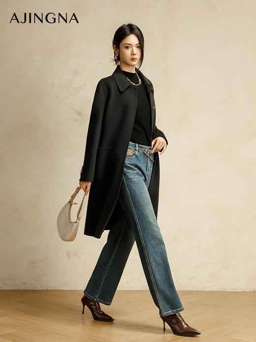 【商场同款】阿菁娜2024冬季新款优雅方领经典直筒衣身A30D211011 商品图1