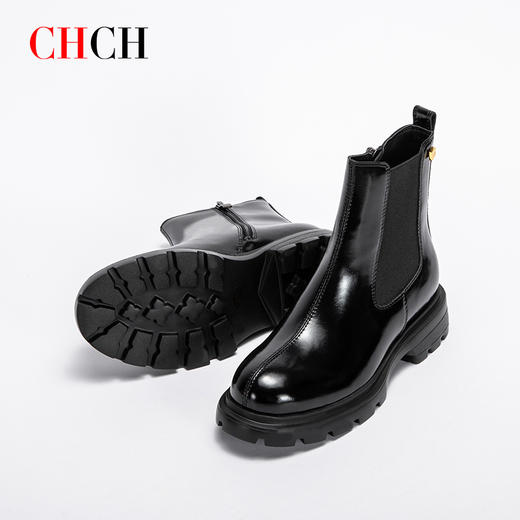 CHCH平衡鞋2024秋冬新品拉链粗跟时尚女靴切尔西短靴CN2B6051 商品图4