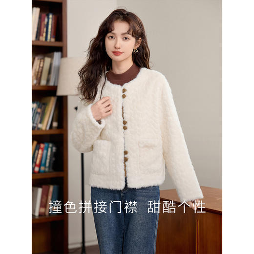 【年终特卖】熙世界水波纹仿水貂绒短外套冬季新款仿皮毛一体毛茸茸开衫上衣 商品图1