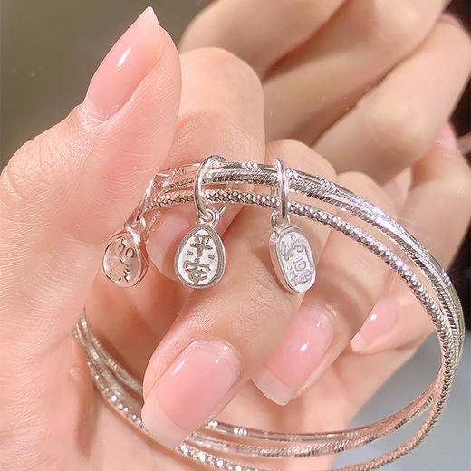 卡蒂罗/KADER 足银999配证书 心之祈愿手镯 新中式国风平安纳福吉祥闭口素圈银镯 三生三世大克重好运配饰 商品图4