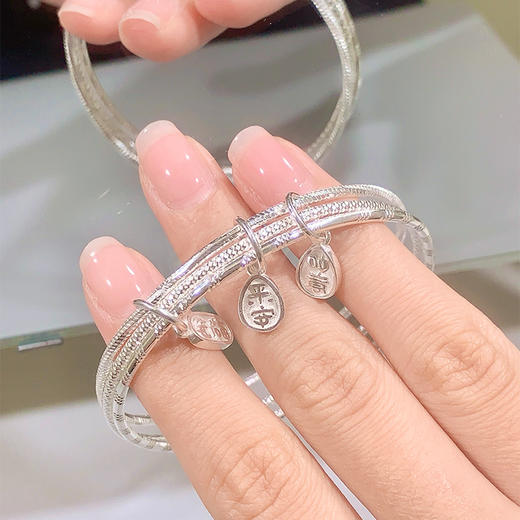 卡蒂罗/KADER 足银999配证书 心之祈愿手镯 新中式国风平安纳福吉祥闭口素圈银镯 三生三世大克重好运配饰 商品图3