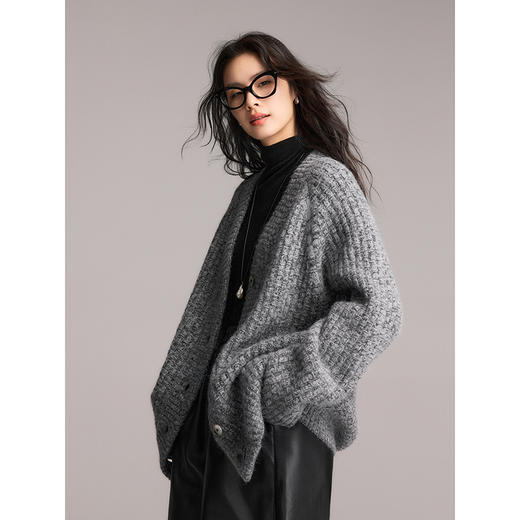 棉仓357605017-V领纹重磅羊驼毛开衫 商品图4