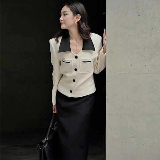 【顺丰包邮】99231 洛诗琳设计感卡腰小香外套直筒开叉半裙套装60402 商品图1