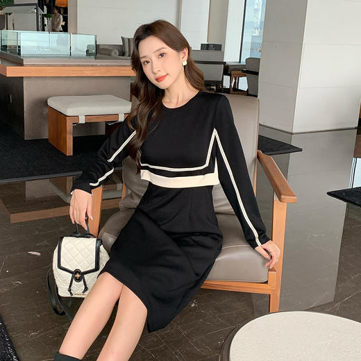 奢姿大码女装2024秋季假两件拼接打底连衣裙胖妹妹时尚简约一步裙9943855230 商品图2
