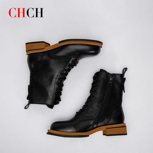 CHCH平衡鞋短靴2024秋冬新品拉链粗跟时尚女靴短靴马丁靴CN2B6141 商品图4