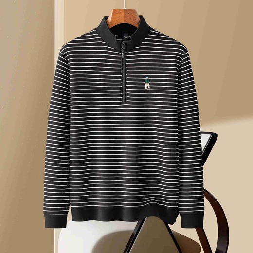 【色织空气层海魂衫】罗蒙春秋长袖T恤男士立领半拉链卫衣男春秋打底卫衣外套男 商品图3