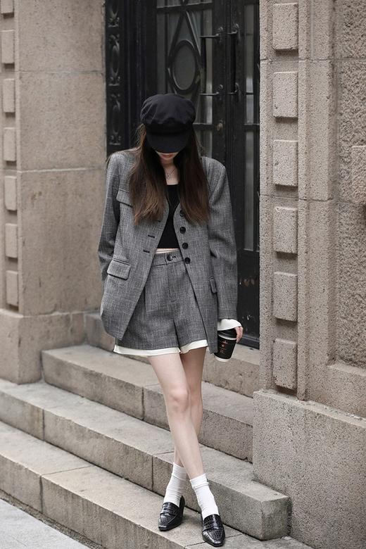 Le Malene 深灰色时髦无领西装外套 19340 商品图3