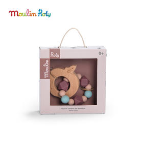 Moulin Roty 木质硅胶磨牙 手摇铃 适合0岁+ 小礼盒 可悬挂 雨后系列 法国品牌-715374