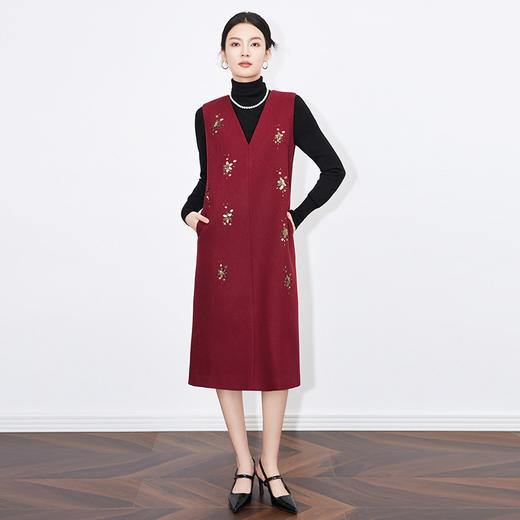 【高货wl】全新升级【铂金会员358/天猫479/差价121】(43958) 洛诗琳秋冬轻奢优雅风深V领重工亮片无袖含羊毛直筒背心裙 商品图3