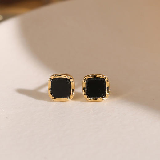 Winy925纯银几何熔岩耳钉轻奢小众金色玛瑙耳饰送女友生日礼物 商品图0