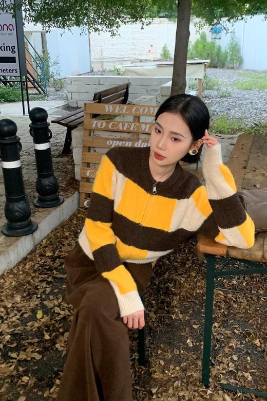 ANSUABEL 韩系可爱拼色针织开衫外套 19355 商品图4