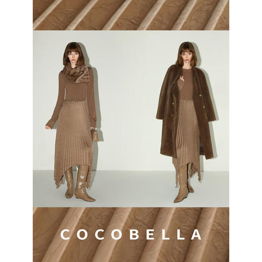 COCOBELLA气质压褶拼接针织鱼尾裙不规则下摆连衣裙FR3067-2 商品图1